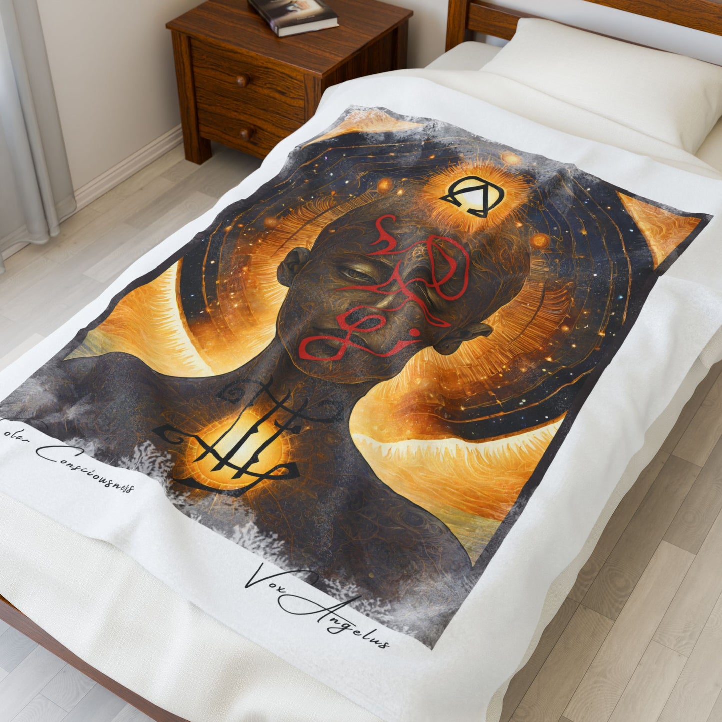 SOLAR CONSCIOUSNESS | Velveteen Plush Blanket, Alchemical Art by Vox Angelus, Frequency Encoded, Divine Inspired by Elohim